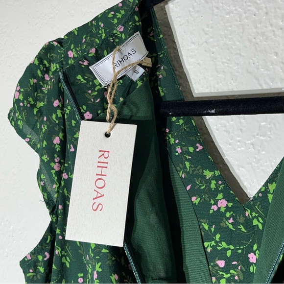 RIHOAS The V Neck Frill Trim Midi Grass Green Dress Sz S NWT - Picture 5 of 6